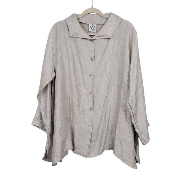 M SQUARE by Neetu Malik Jacket Sz 1 M/L Silver Shimmery Art to Wear‎ Lagenlook - Picture 1 of 6